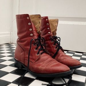 Vintage Red Leather Lace-up Boots